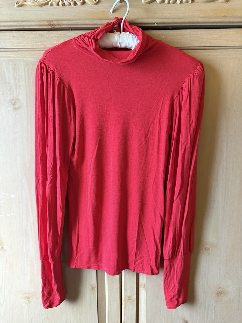 Venus Turtleneck Women’s Ladies Red Turtleneck Ruffled Sleeve Victorian Romantic